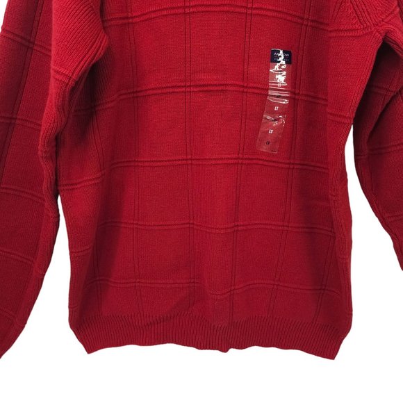Arrow Windowpane Crewneck Sweater Mens Size Large Tall Red Cotton Long Sleeve - Picture 9 of 15
